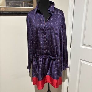 Thakoon Dark Blue and Red Polka Dot Long Sleeve Dress